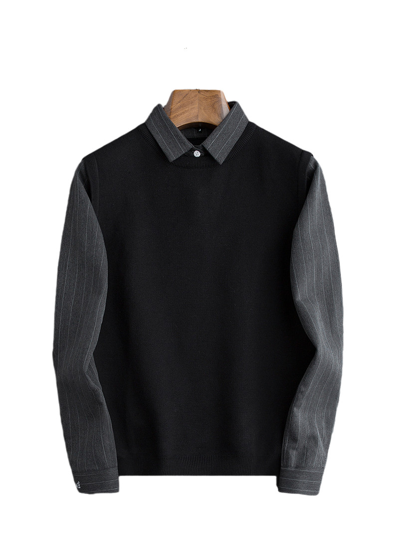 2022 AUTUMN AND WINTER NEW BOTTOMING SWEATER MENS LONG-SLEEVED SHIRT COLLAR FAKE TWO-PIECE MENS WINTER TREND PULLOVER SWEATER