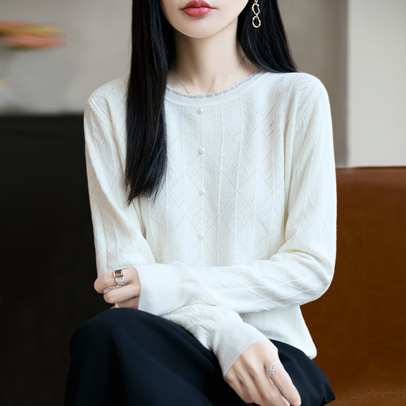 早秋蕾丝钉珠针织打底衫女2025新款春秋内搭上衣洋气大码女装毛衣