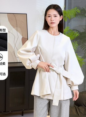 黛芙迪恩2025秋季新款宽松显瘦纯色百搭长袖外套带腰带上衣12234