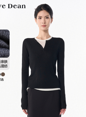 黛芙迪恩修身显瘦圆领假两件羊毛针织打底衫女2024秋冬新款11907