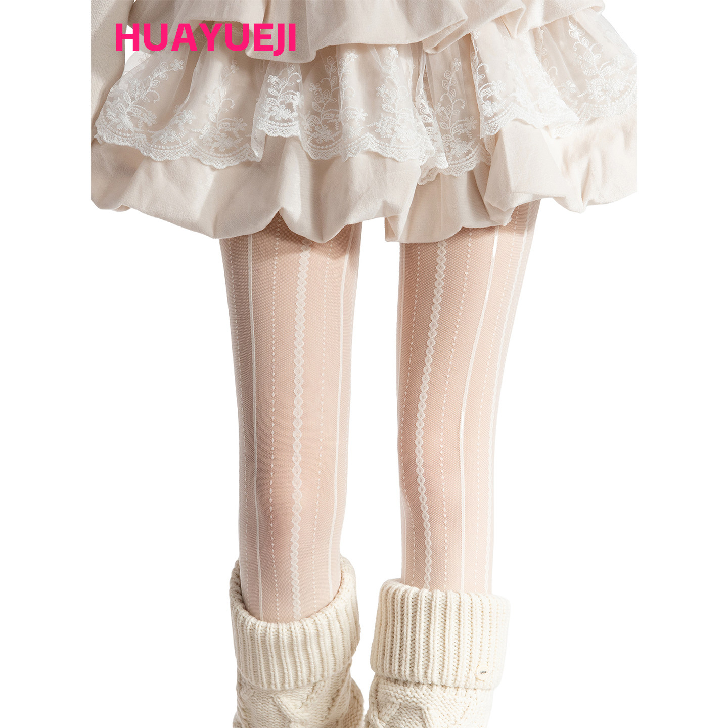 复古麻花条纹蕾丝白色女丝袜叠穿美出天际！天鹅绒甜美丝连裤袜