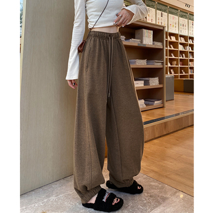 高级感显瘦直筒香蕉裤 老爹运动裤 女春秋冬新款 咖色彩点复古阔腿裤