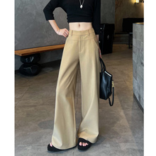卡其色复古阔腿裤女2025春秋新款垂感窄版显瘦西装裤休闲直筒裤子