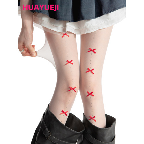 氛围感神白色丝袜女款夏季烫钻红