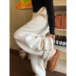 白色摇粒绒裤子女2025冬季加绒加厚休闲宽松保暖休闲裤卡其加长裤