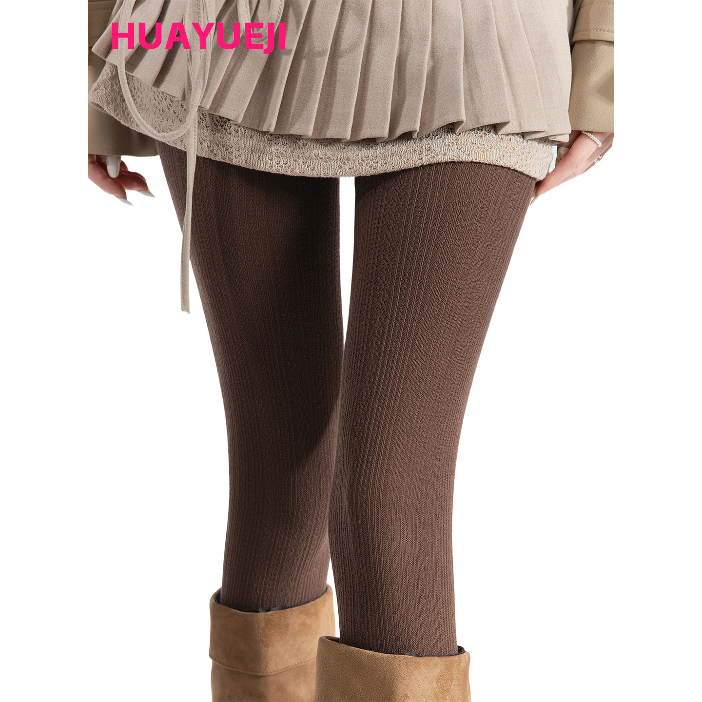咖色连裤袜女春秋显瘦质感踩脚袜子日系麻花螺纹裤袜纯色裤袜