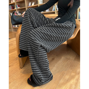 条纹阔腿裤女2025新款春秋高腰散漫慵懒风随意感休闲垂感直筒裤子