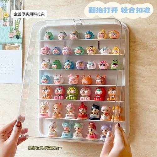 壁挂式萌粒收纳盒免打孔透明防尘盲盒手办公仔娃娃摆件多层展示架