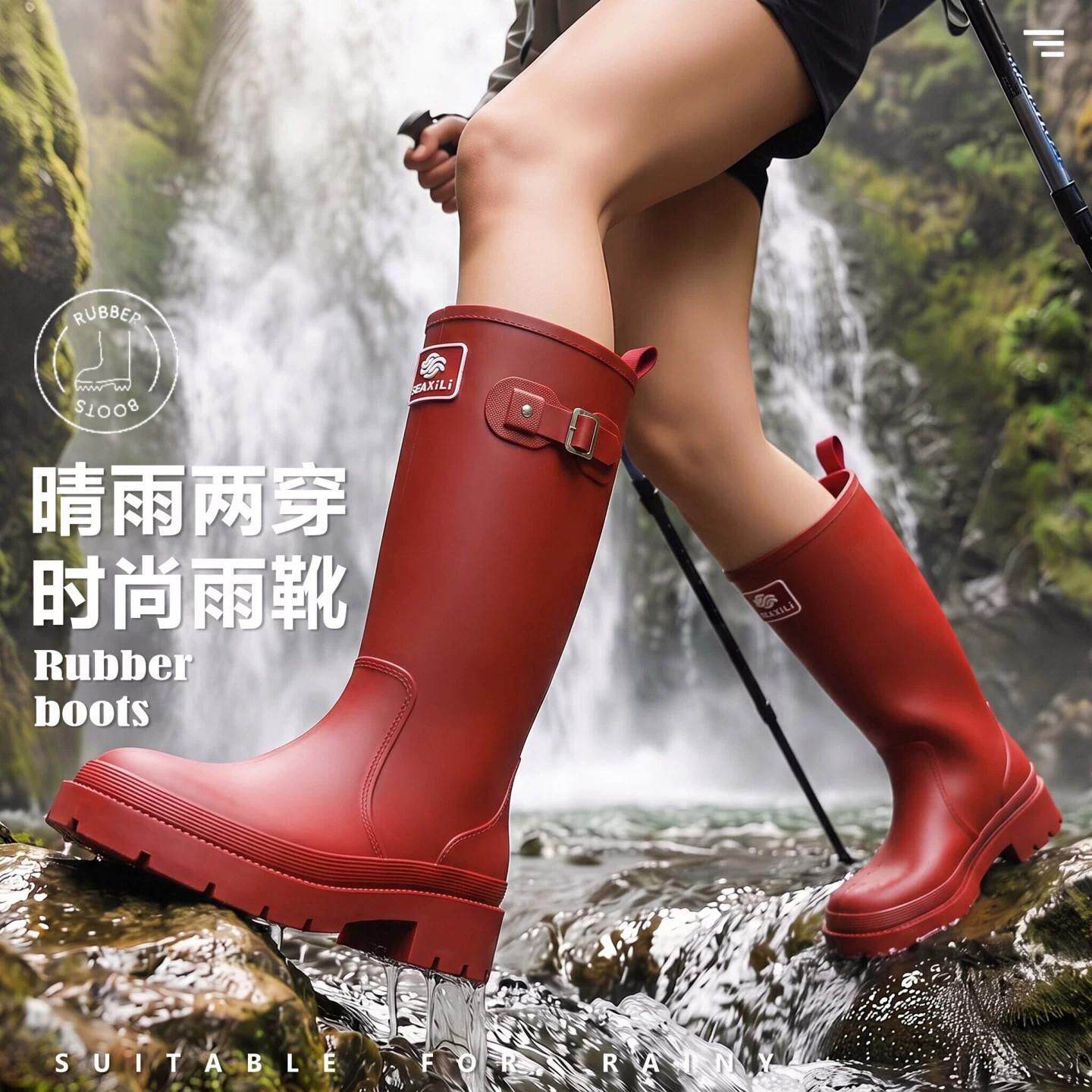 水鞋女款户外软底防滑2026新款雨靴时尚外穿轻便不累脚红色胶鞋