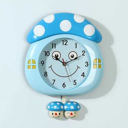 新款卧室客厅挂表网红小蘑菇挂钟卧室少女心卡通可爱儿童田园钟表
