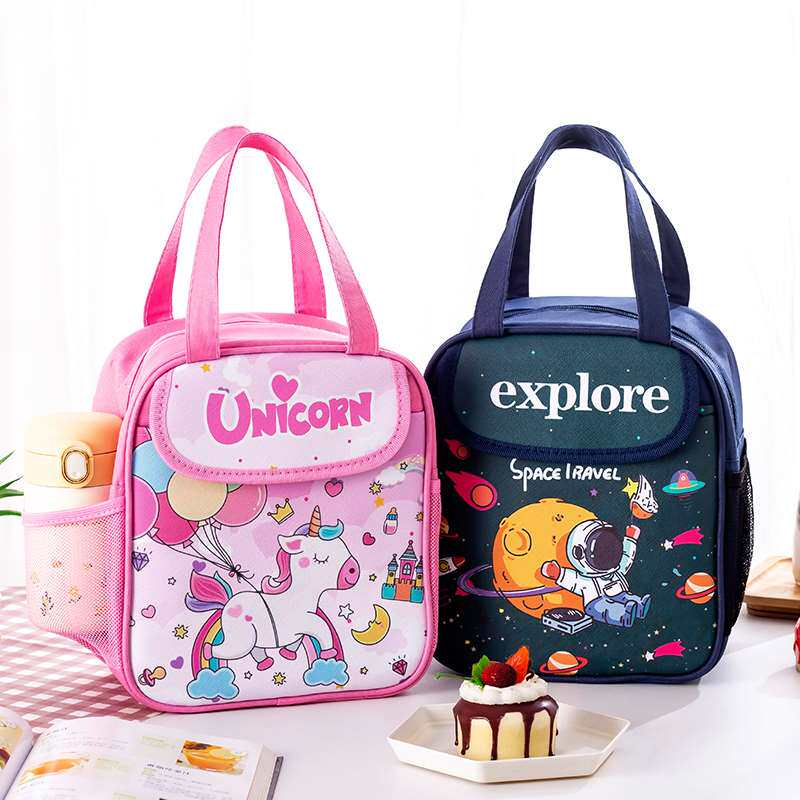 可爱小学生保温饭盒袋儿童午餐手提包大容量卡通便当拎包防水饭兜