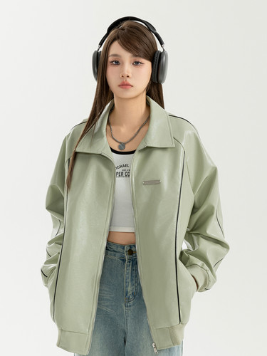 Unizzle银标皮衣翻领夹克外套