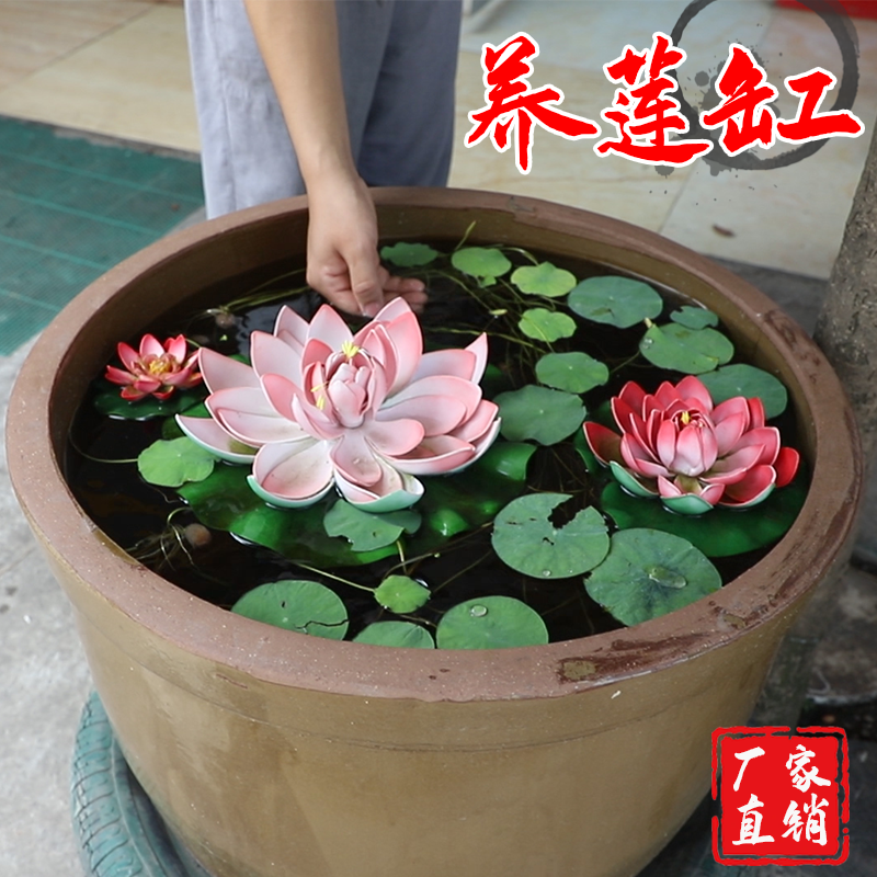 古法养鱼造景陶瓷睡莲缸养莲花养鱼鱼缸鱼盆种莲花缸造景土陶水缸