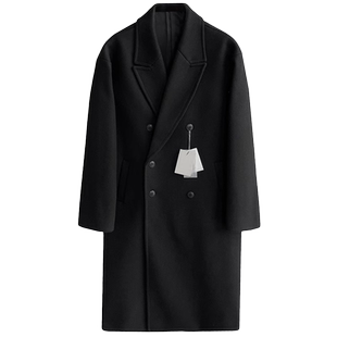 新款时尚毛呢大衣男冬季加厚双排扣外套中长款韩版潮流呢子风衣男