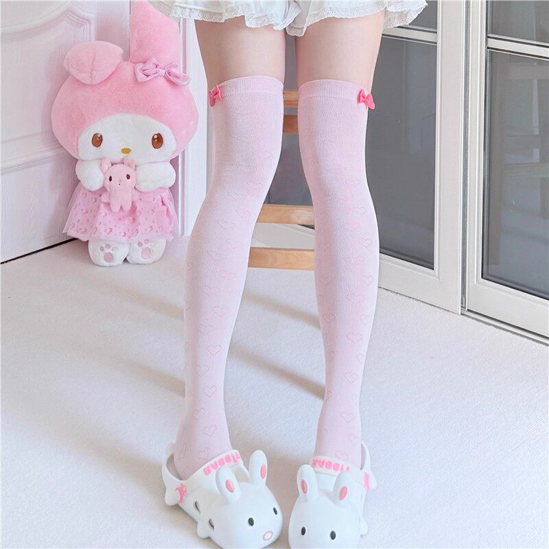 甜心女儿服日系棉质JK制服袜Lolita爱心型蝴蝶结过膝袜少女长筒袜