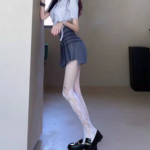 性感白色复古花纹丝袜女薄款时尚小腿提花连裤打底袜蕾丝纯欲