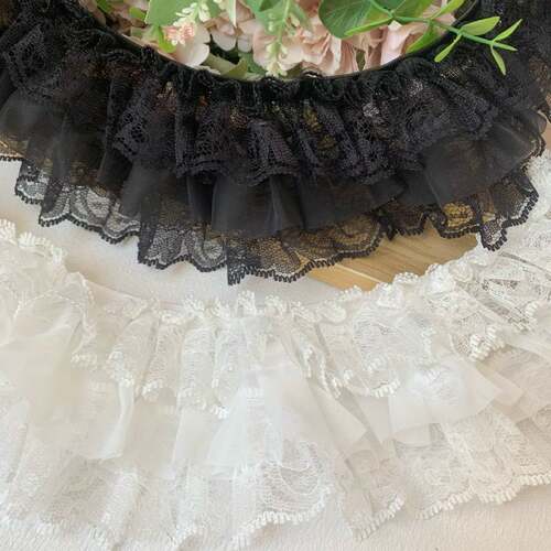 lo伞手作材料黑色三层蕾丝弹力花边洛丽塔服装公主裙袖口材料雨伞