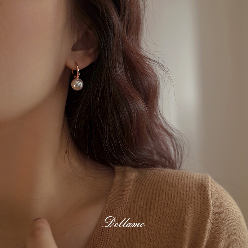 dellamo纯银珍珠耳环女