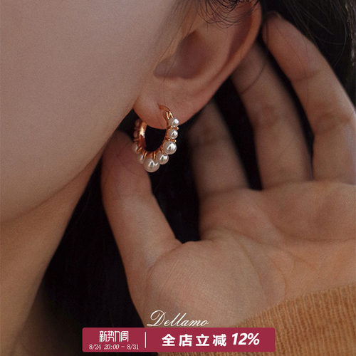DELLAMO小花环珍珠耳钉女生耳饰