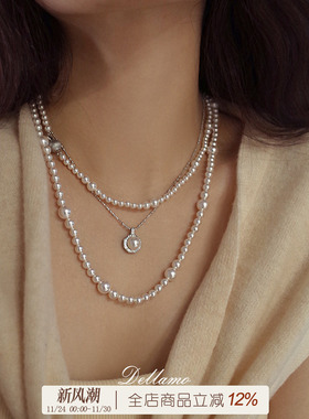 dellamo[大牌感】珍珠项链女纯银高级感毛衣链2025年新款新年配饰