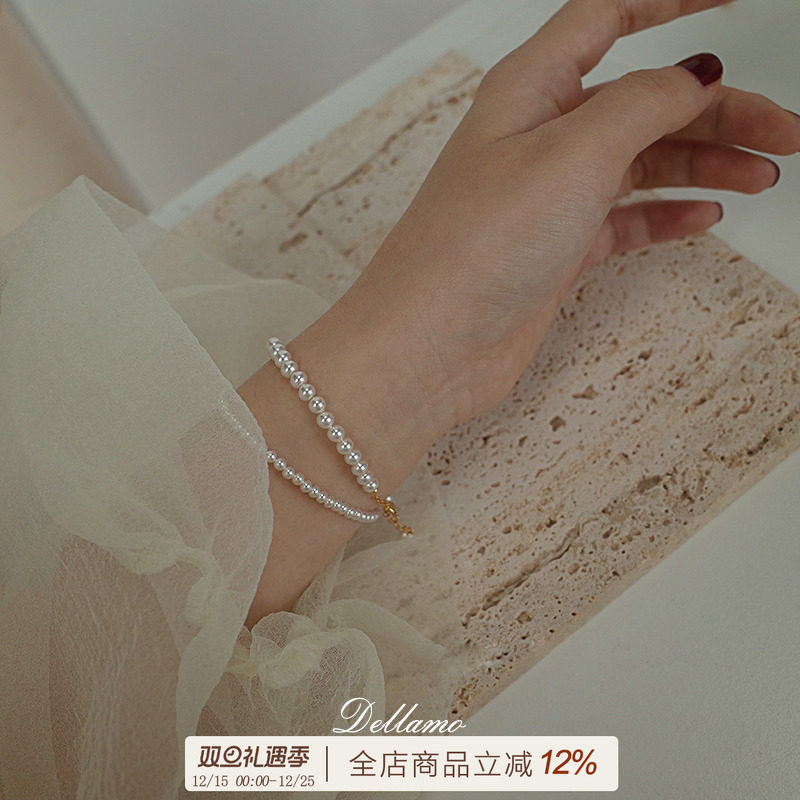 DELLAMO法式正圆珍珠手链女生
