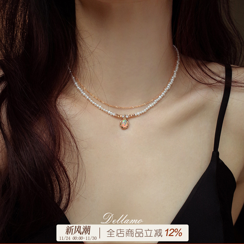 欧泊天然珍珠项链小众高级感