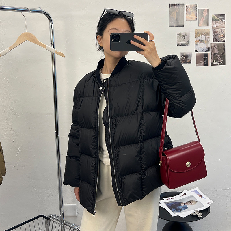 2025冬季新款90白鸭绒羽绒服女宽松加厚中长款百搭棒球领外套潮