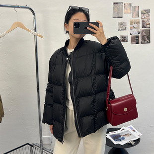 2025冬季新款90白鸭绒羽绒服女宽松加厚中长款百搭棒球领外套潮