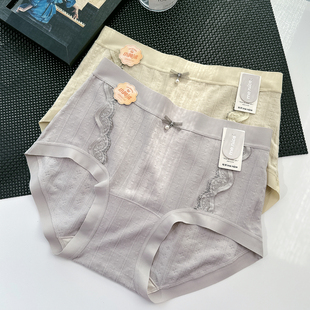 秋冬新款女士中腰内裤小阳绒磨毛柔软亲肤蕾丝拼接桑蚕丝裆6887