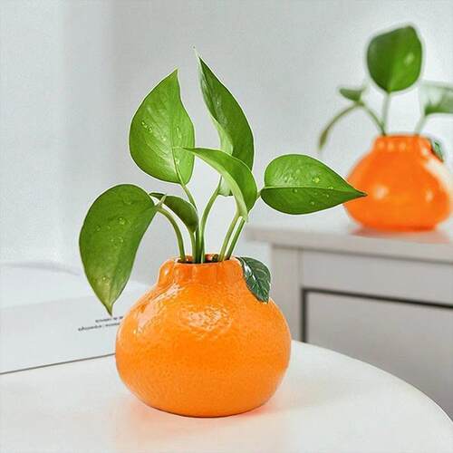 简约现代橘子造型塑料花瓶摆件