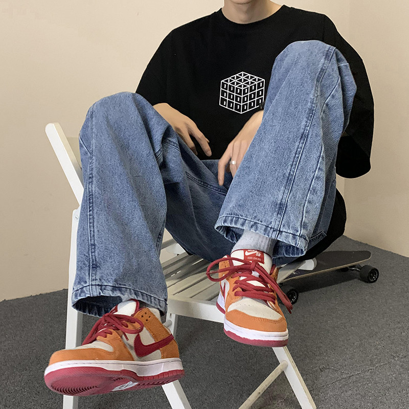 复古牛仔裤男夏季薄款宽松坠感直筒阔腿裤潮流新款痞帅百搭拖地裤
