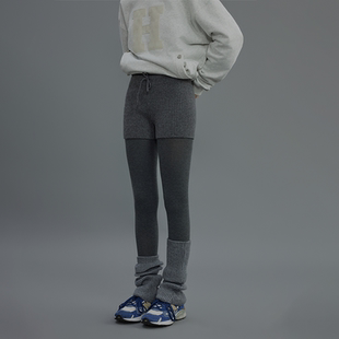 Ahhh 竖条针织短裤女冬季新款造型感修身运动休闲裤五分裤