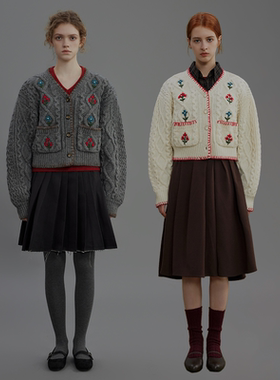 Ahhh重工绞花毛衣女冬季新款宽松韩系氛围感羊毛手工针织开衫外套