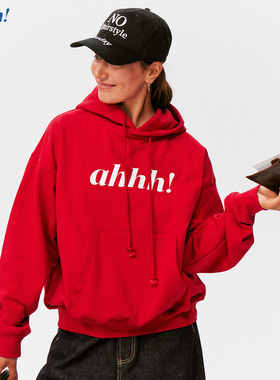 Ahhh 复古经典百搭美式纯棉logo印花宽松休闲连帽卫衣外套上衣
