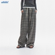 百搭复古美式 橡筋腰系带格纹宽松直筒休闲裤 阔腿裤 Ahhh 长裤 子女
