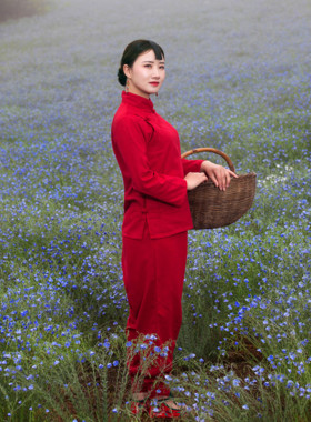 九儿演出服装女九儿同款红高粱舞蹈服红色古典秧歌服话剧村姑衣服