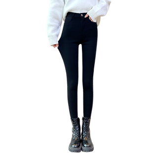 高个子加长打底裤女外穿秋冬季加绒加厚高腰黑色小脚铅笔魔术棉裤