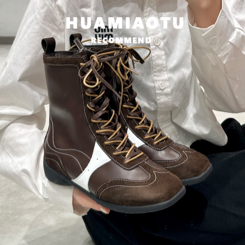 真皮~巨好看的洋气拳击小短靴女