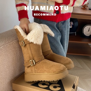 加绒保暖毛毛棉鞋 冬季 子外穿 中筒厚底防滑2025新款 冬天雪地靴女款