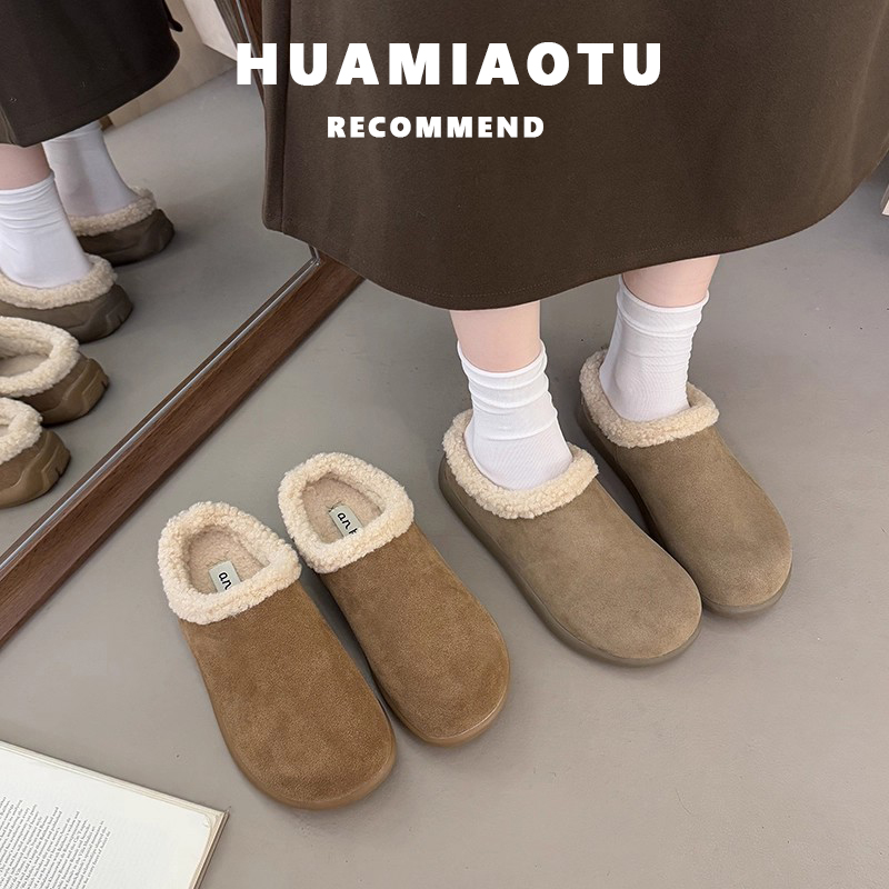 真牛皮~加绒包头半拖鞋女2025秋
