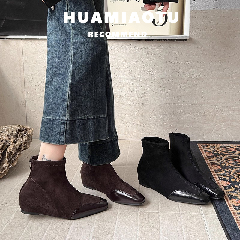 巨好看的显瘦内增高加绒小短靴女