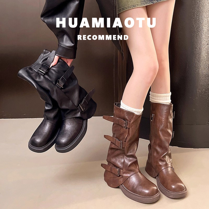 断码特价复古风裤管长靴女不过膝2025新款英伦风粗跟不过膝骑士靴,女鞋,时装靴,淘宝优惠券,粉丝福利购,淘宝优惠卷