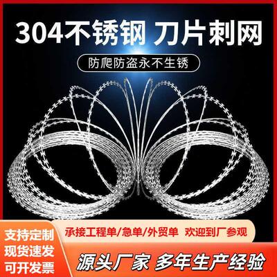 刀片刺绳防盗网围墙防护防爬刺丝滚笼带刺铁丝网刺丝防锈刀片刺网