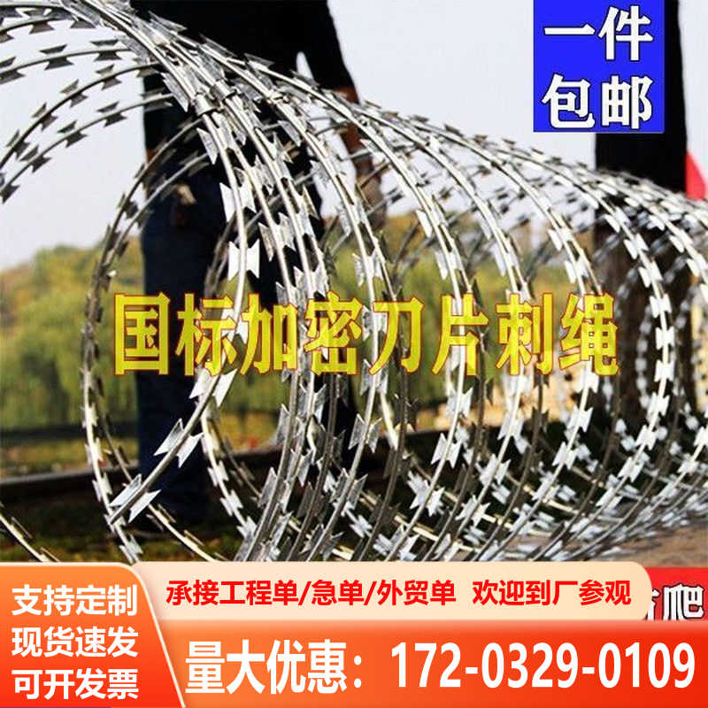 防盗刀片刺绳刺丝滚笼围墙防爬刺带刺铁丝网铁蒺藜热镀锌监狱围栏