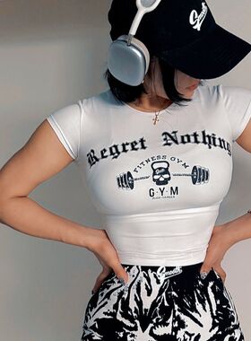 【小哑铃T】撸铁薄款轻薄百搭运动短袖修身显瘦字母印花健身T恤