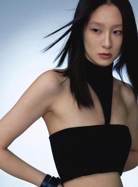 春季健身女新款运动挂脖个性时尚圆领抹胸透气速干高弹跑步瑜伽服