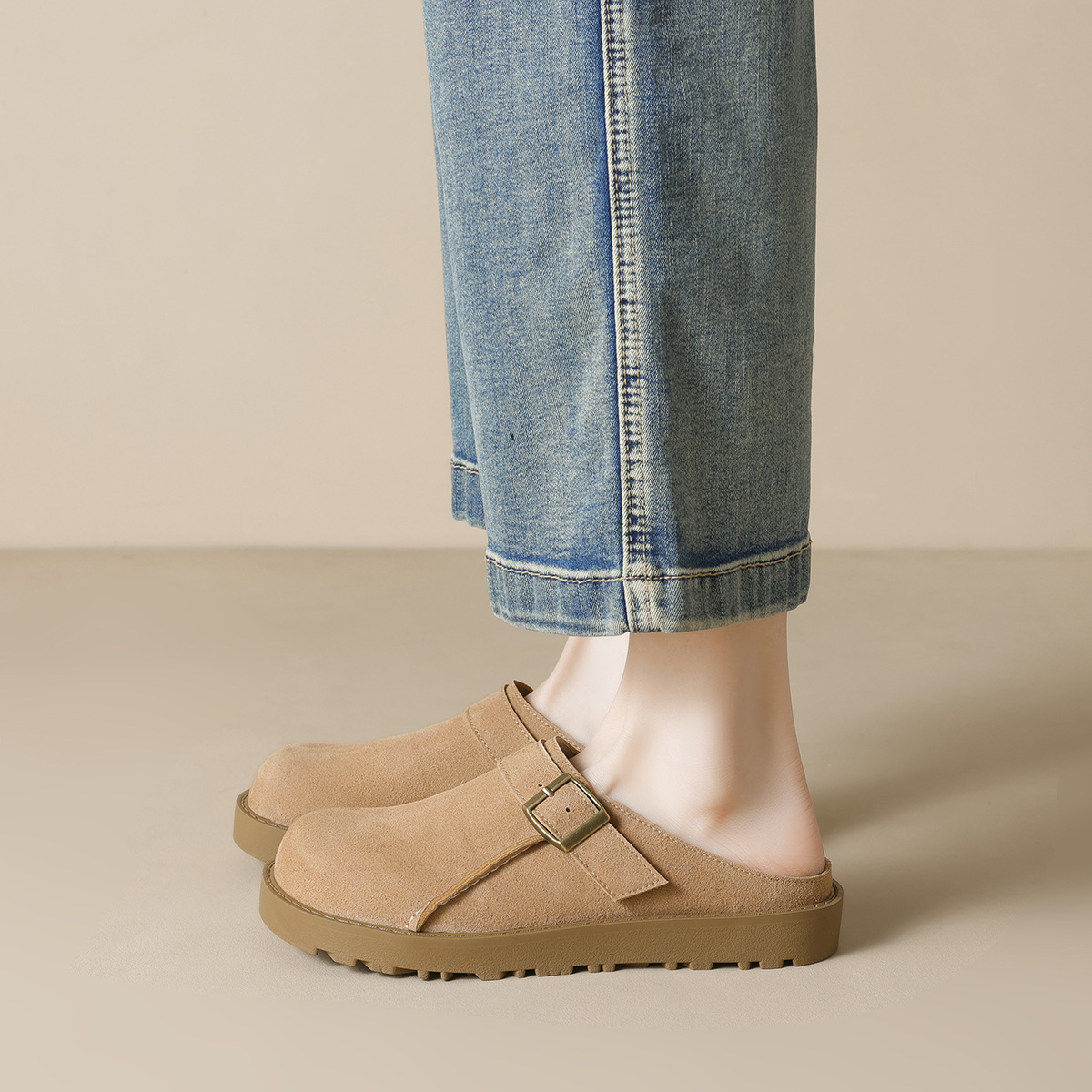 真皮厚底半拖勃肯鞋女2025新款