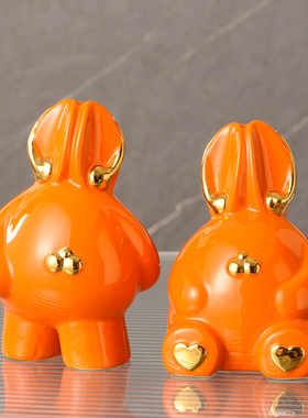 速发桌面创意爱心兔众件高级感小柜办公室客厅玄关电视摆陶瓷装饰