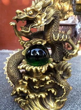 速发纯铜五龙戏珠摆件盘居柱铜龙工艺家财龙吐珠品龙办公装饰摆设