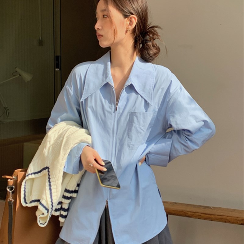 速发高m感上色春秋新款韩版大码胖妹妹m级宽松内搭长袖白衣